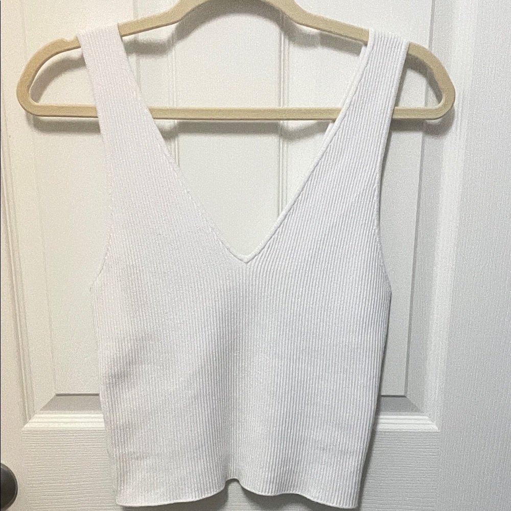 White Ribbed Sweater Tank